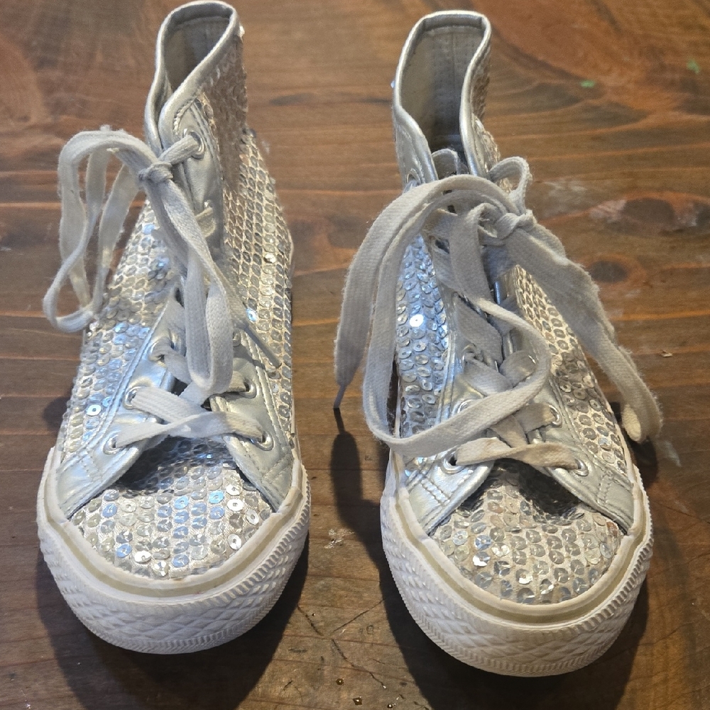 Balera Silver Sequin Kids High-Top Sneakers